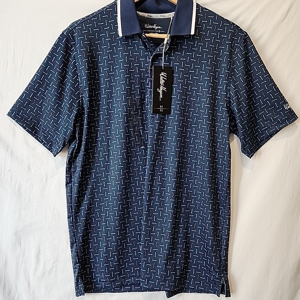 Walter Hagen P11 Men's Small Broken Geo Navy Golf Polo NWT